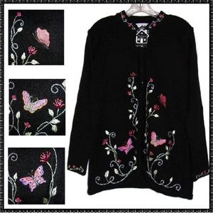 NWT BUTTERFLY Sweater L Embroidered ZIP CARDIGAN